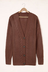 Cable-Knit Button Front V-Neck Cardigan - Shah S. Sahota